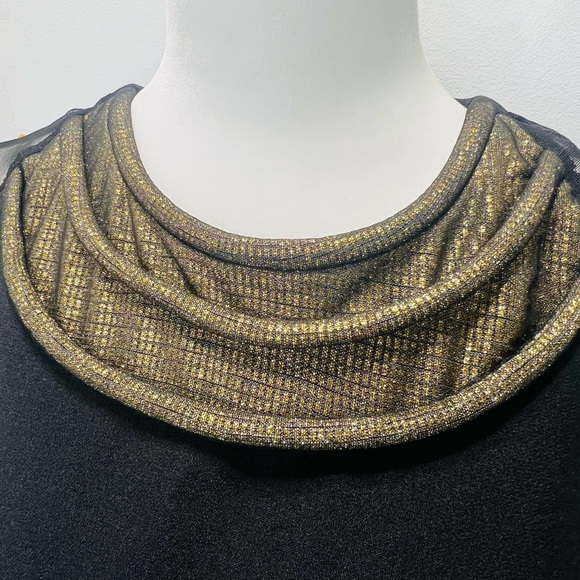 GENEVIE Black Mini Dress Gold & Sheer Bell Sleeve Dress NWT Size Small Medium - Picture 5 of 14